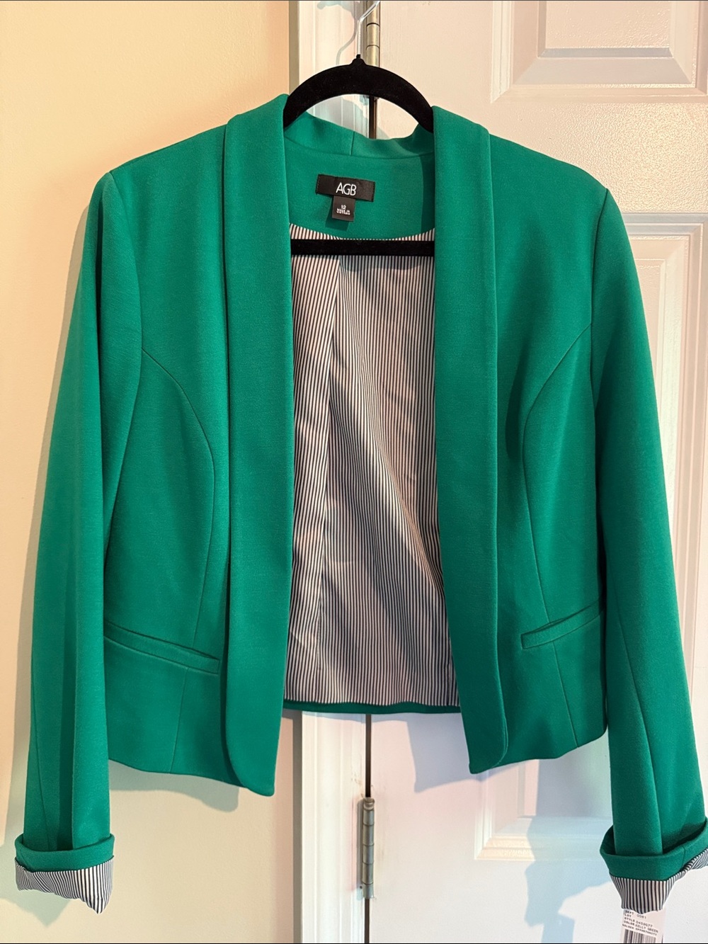 AGB Women's Teal Open-Front Collarless Blazer